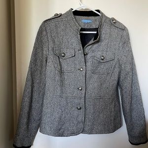 Grey, black and white coat.